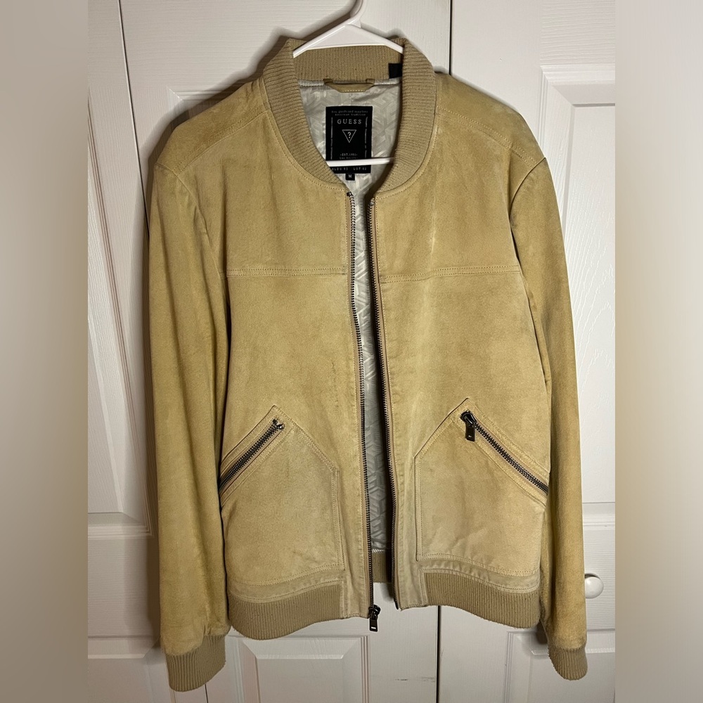 Guess- Beige Suede Bomber Jacket